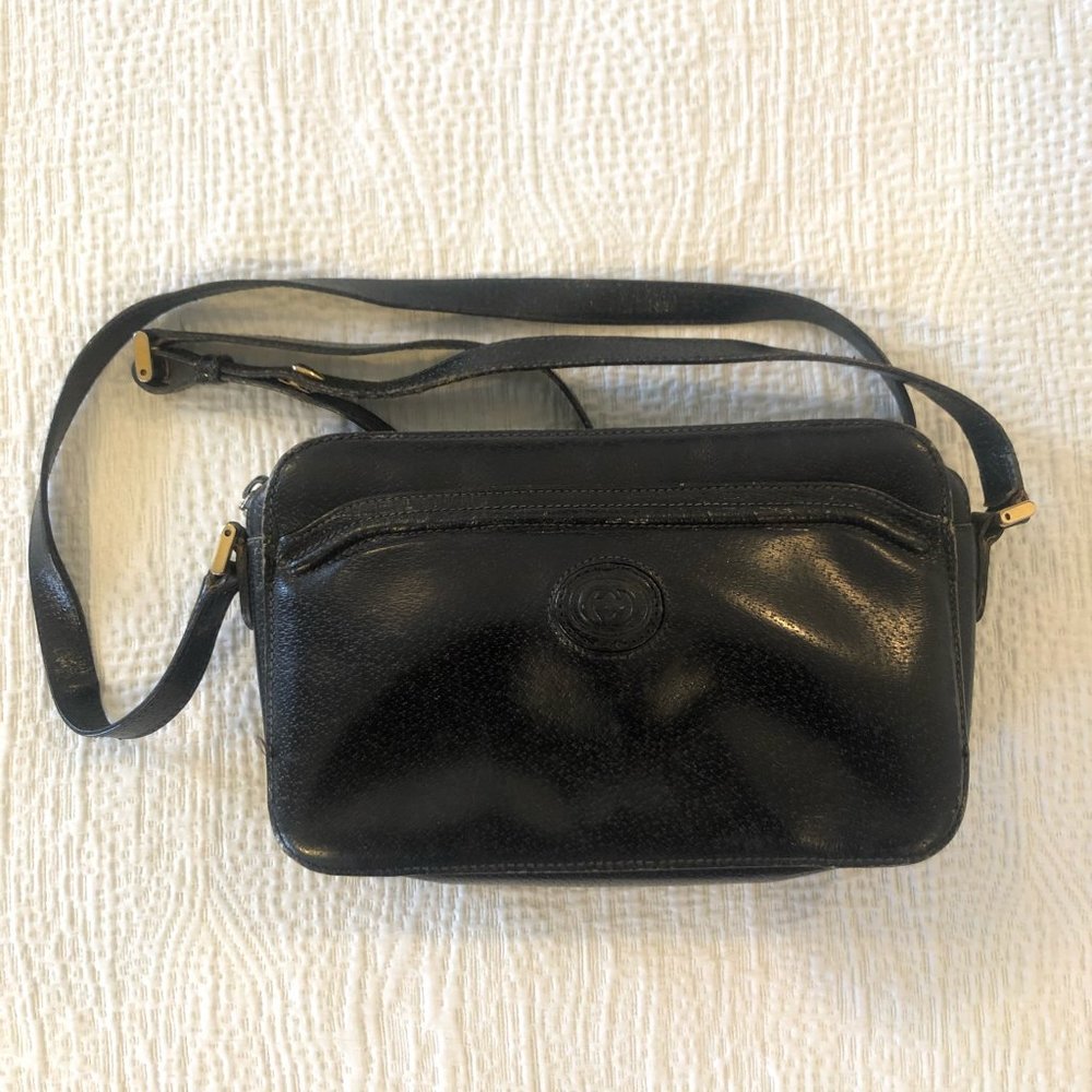 Vintage Gucci Black Leather Crossbody Bag